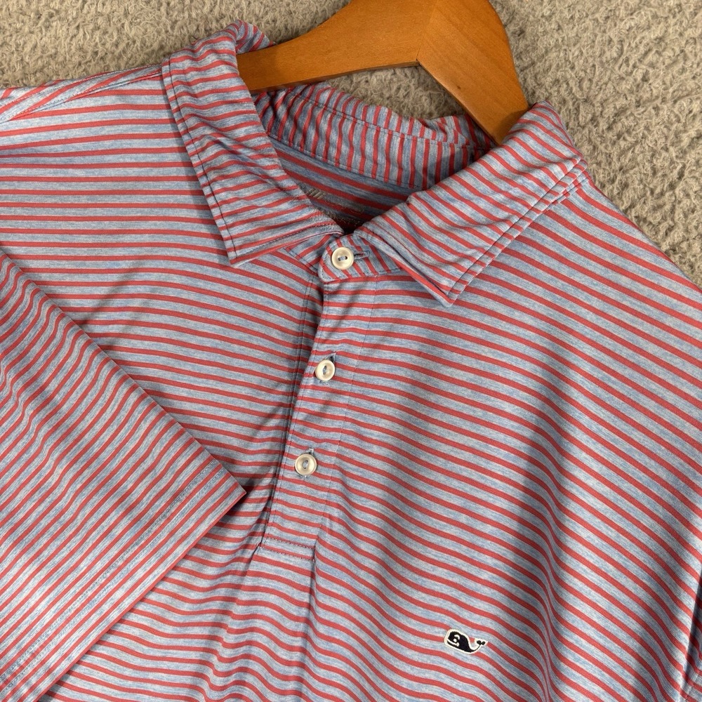 Vineyard Vines On The Go OTG Polo Shirt Men 2XL Red Blue Stripe Performance Golf